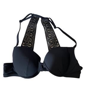 Black Lace Applique Padded Bralette Women Sz S